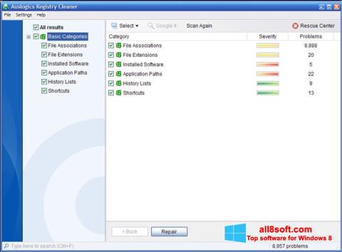 Screenshot Auslogics Registry Cleaner Windows 8