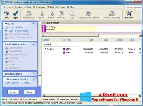 Screenshot EASEUS Partition Master Windows 8